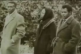 Ernest Ouandié, Marthe Moumié, and Abel Kingue in Geneva after Felix Moumié's death