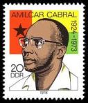 Amilcar Cabral on a stamp with the flag of Guinea Bissau